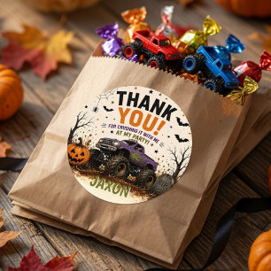 Personalised Monster Truck Halloween Thank You Classic Round Sticker