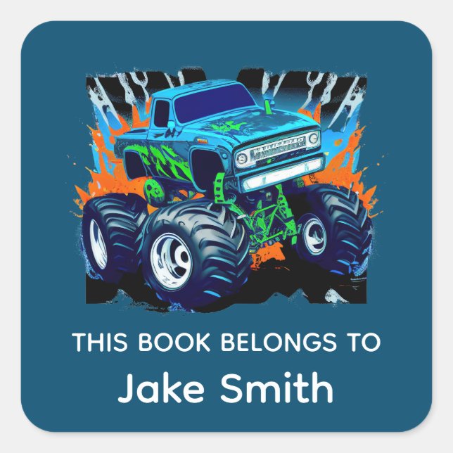 Personalised Monster Truck Kids Book Sticker (Front)