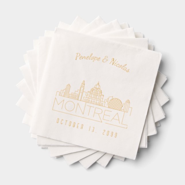 Personalised Montreal Wedding Napkins Gold Foil (Insitu (Stacked))