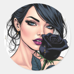 Personalised Moody Gothic Woman with Rose   Classic Round Sticker