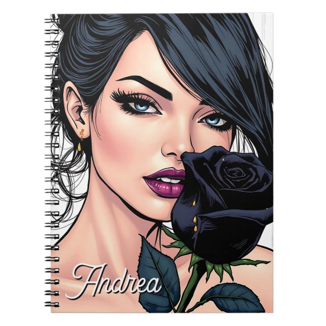 Personalised Moody Gothic Woman with Rose   Notebook (Front)