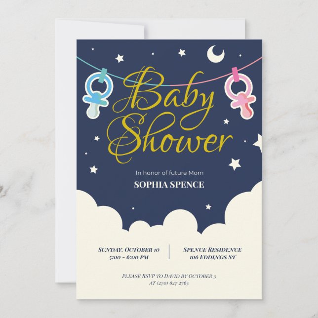 Personalised Moon And Stars Baby Shower Invitation (Front)