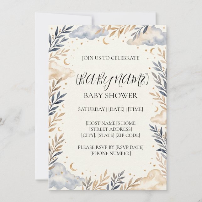 Personalised Moon Baby Shower Invitation (Front)