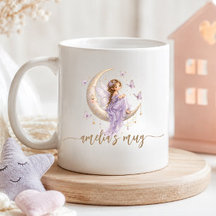 Personalised Moon Fairy Name Lavender Butterfly Coffee Mug