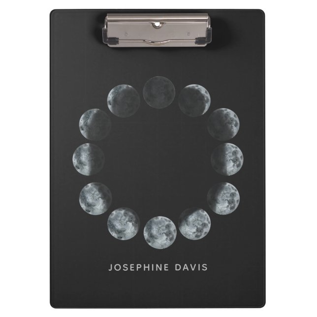 Personalised Moon Phase Circle with Name School Clipboard (Front)