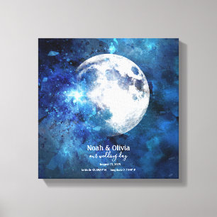 Personalised Moon Phase Meeting Place Monogram Canvas Print