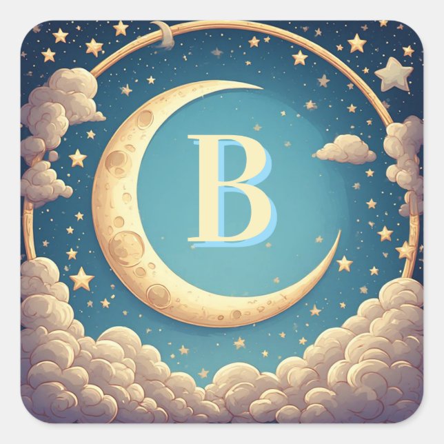 ☁️ Personalised Moonlight Baby Name Theme ☁️ Square Sticker (Front)