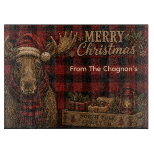 Personalised Moose Christmas Glass Cutting Board
