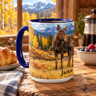 Personalised Moose Mother and Calf Autumn Mug