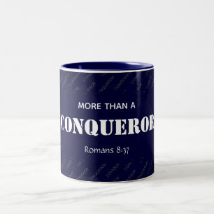 Personalised MORE THAN A CONQUEROR Christian Two-Tone Coffee Mug
