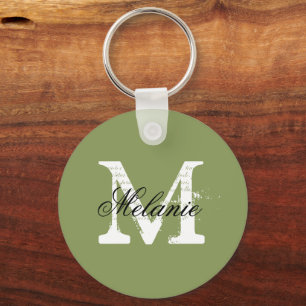 Personalised moss green custom monogram keychain