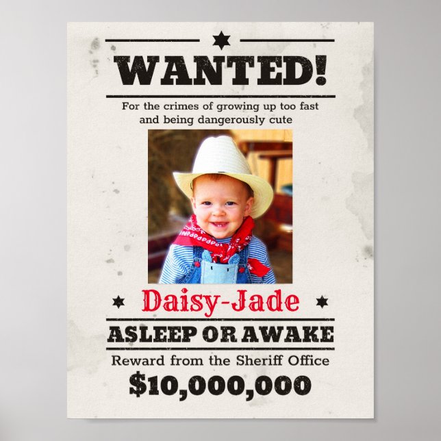 Personalised Most Wanted Poster Girl Boy Old West  (Front)