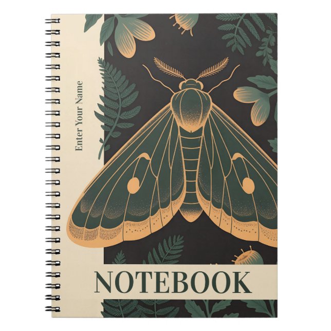 Personalised Moth Botanical Notebook – Custom Name (Front)
