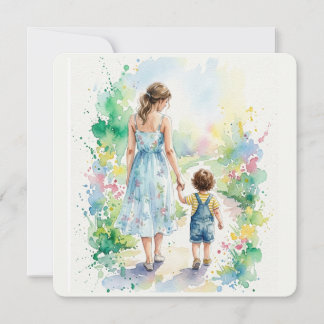 Personalised Mother and Son Watercolor Card