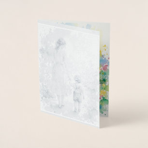 Personalised Mother and Son Watercolor Foil Card