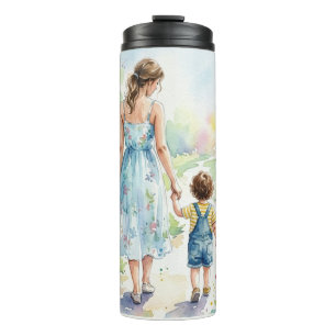 Personalised Mother and Son Watercolor Thermal Tumbler