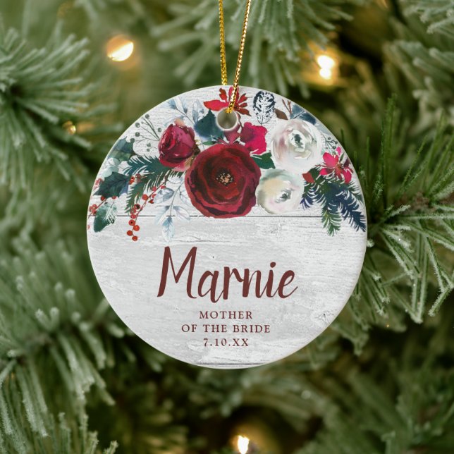 Personalised Mother Of The Bride Christmas Florals Ceramic Tree Decoration (Tree)