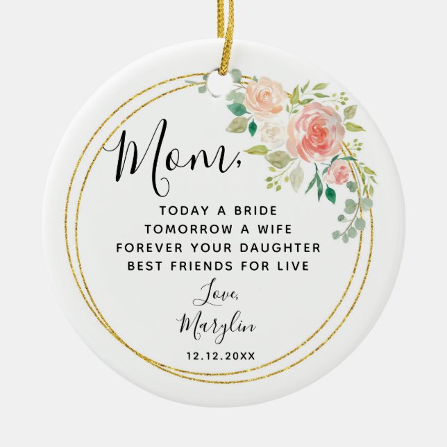 Personalised Mother of the Bride Floral Gift Ceramic Tree Decoration (Front)