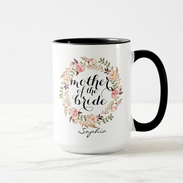 Personalised Mother of the Bride Floral Wreath Mug (Right)