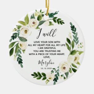 Personalised Mother of the Groom White Floral Gift Ceramic Tree Decoration