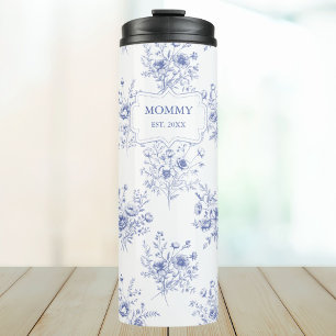 Personalised Mothers Day Blue Flowers Floral Thermal Tumbler