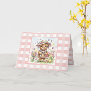 Personalised Mother's Day Cow Pink Gingham Card