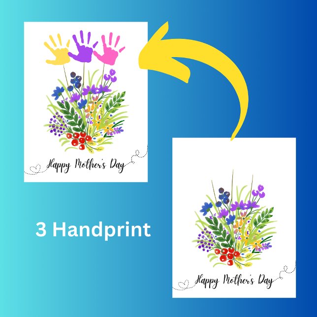 Personalised Mother's Day floral 3 handprint Card (Creator Uploaded)