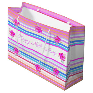 Personalised Mothers Day Floral Stripe Gift Bag
