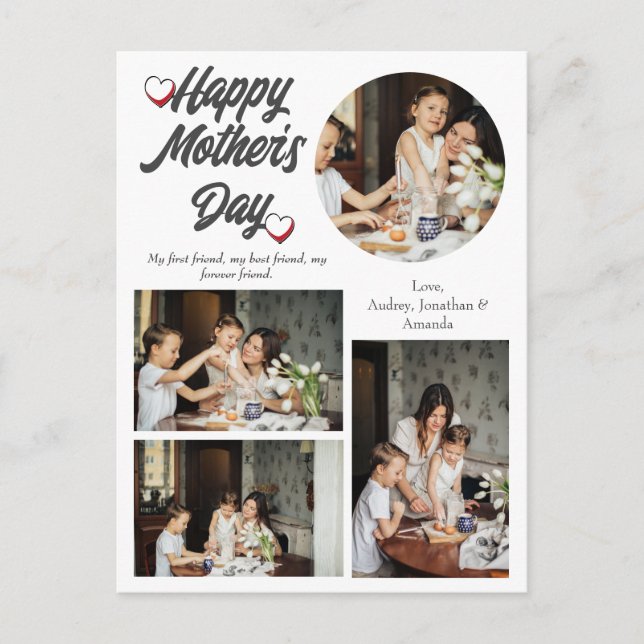 Personalised Mother's Day, Four photo collage Holiday Postcard (Front)