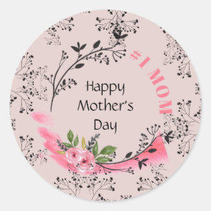 Personalised Mothers Day Gift #No1MOM Modern Chic Classic Round Sticker