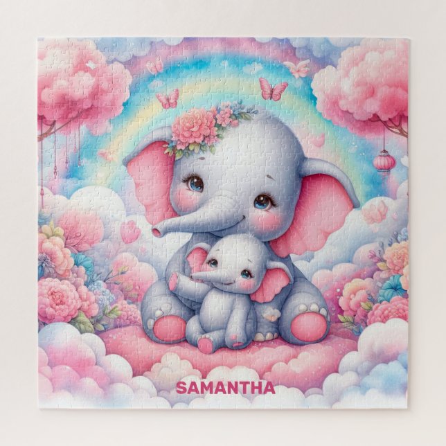 Personalised mother's day gift with elephant baby  jigsaw puzzle (Vertical)