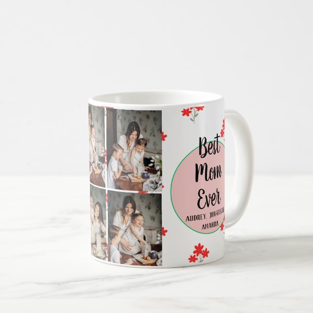Personalised mothers Day,photo collage floral gift Coffee Mug (Front Right)