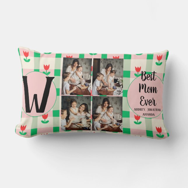 Personalised mothers Day,photo collage floral gift Lumbar Cushion (Front)
