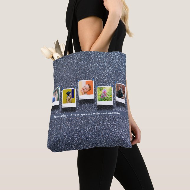Personalised Mothers Day Photo Collage Silver Grey Tote Bag (Close Up)