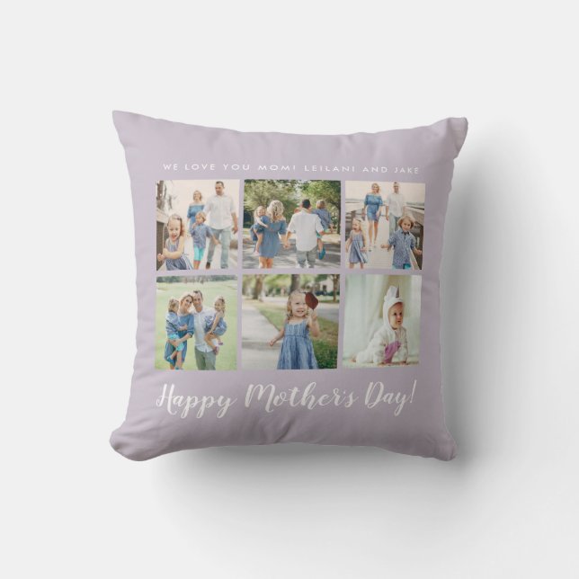 Personalised Mother's Day Photo Lavender Purple Cushion (Front)