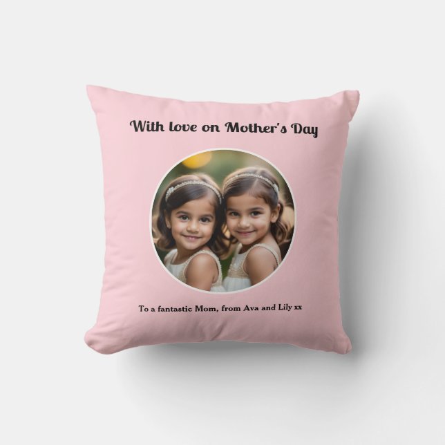 Personalised Mother's Day Pretty Pink Photo Cute Cushion (Front)