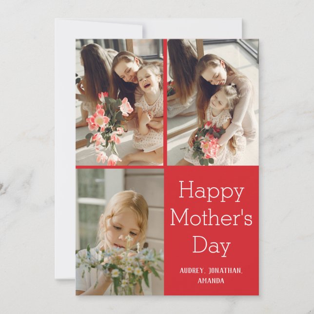 Personalised mothers Day, three photo collage  Card (Front)