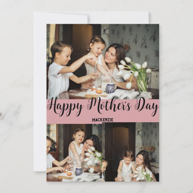 Personalised mothers Day, three photo collage gift Holiday Card (Front)