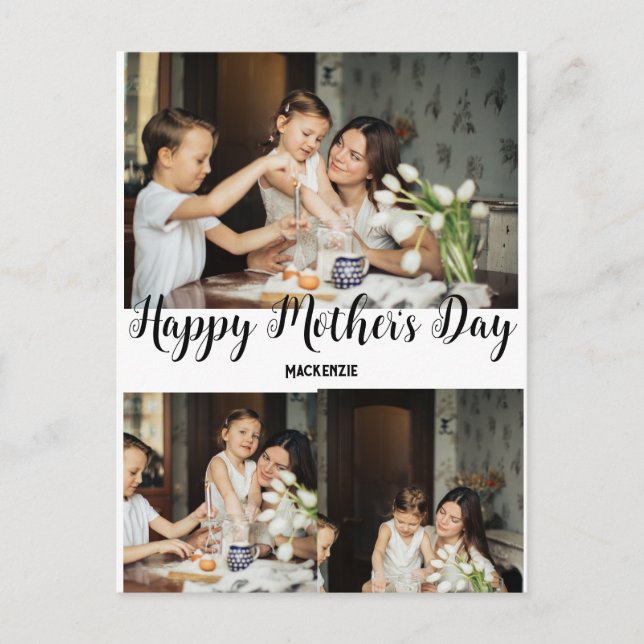 Personalised mothers Day, three photo collage gift Holiday Postcard (Front)