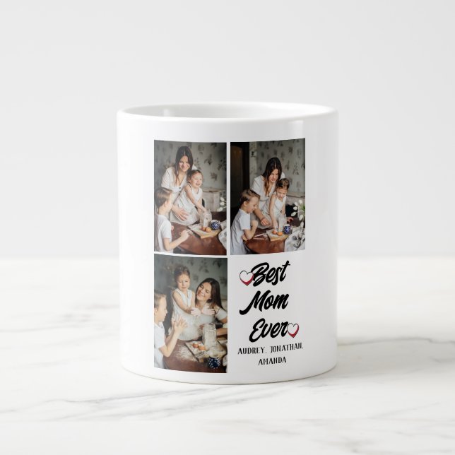 Personalised mothers Day, three photo collage gift Large Coffee Mug (Front)