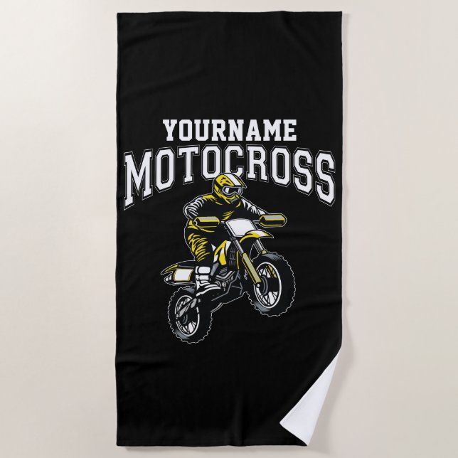 Personalised Motocross Dirt Bike Rider Racing Beach Towel (Front)
