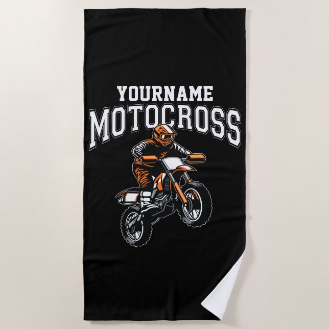 Personalised Motocross Dirt Bike Rider Racing Beach Towel (Front)