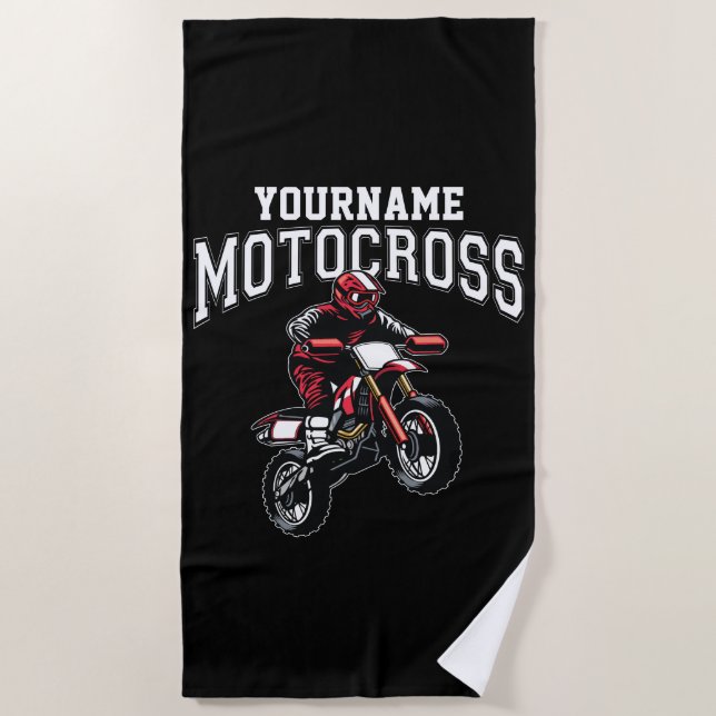 Personalised Motocross Dirt Bike Rider Racing Beach Towel (Front)