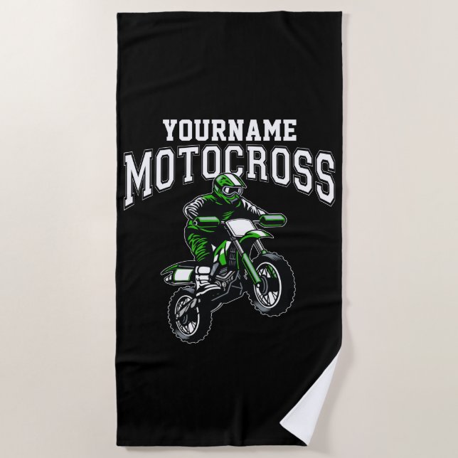 Personalised Motocross Dirt Bike Rider Racing Beach Towel (Front)