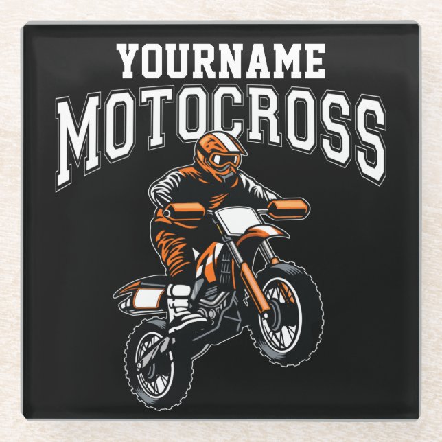 Personalised Motocross Dirt Bike Rider Racing Glass Coaster (Front)