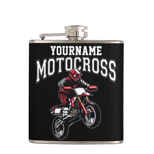 Personalised Motocross Dirt Bike Rider Racing Hip Flask (Front)