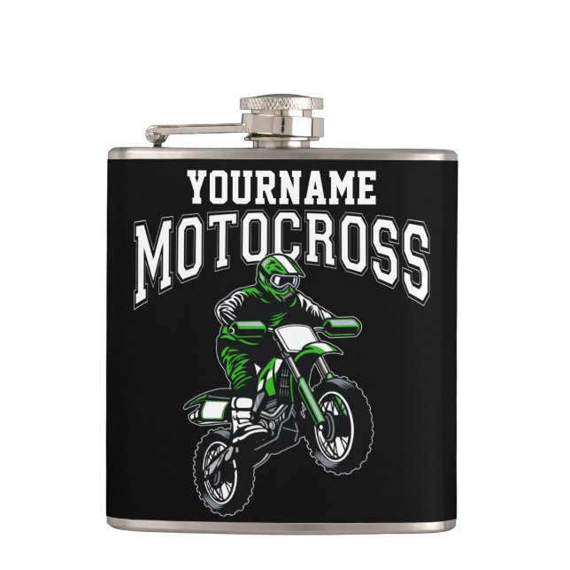 Personalised Motocross Dirt Bike Rider Racing  Hip Flask (Front)