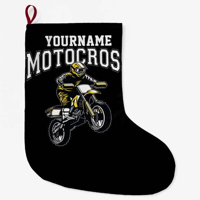 Personalised Motocross Dirt Bike Rider Racing  Large Christmas Stocking (Front)
