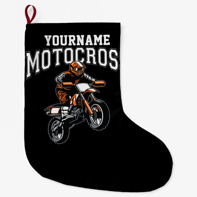 Personalised Motocross Dirt Bike Rider Racing Large Christmas Stocking (Front)