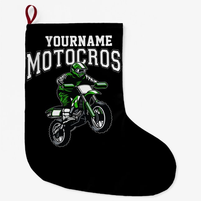 Personalised Motocross Dirt Bike Rider Racing  Large Christmas Stocking (Front)